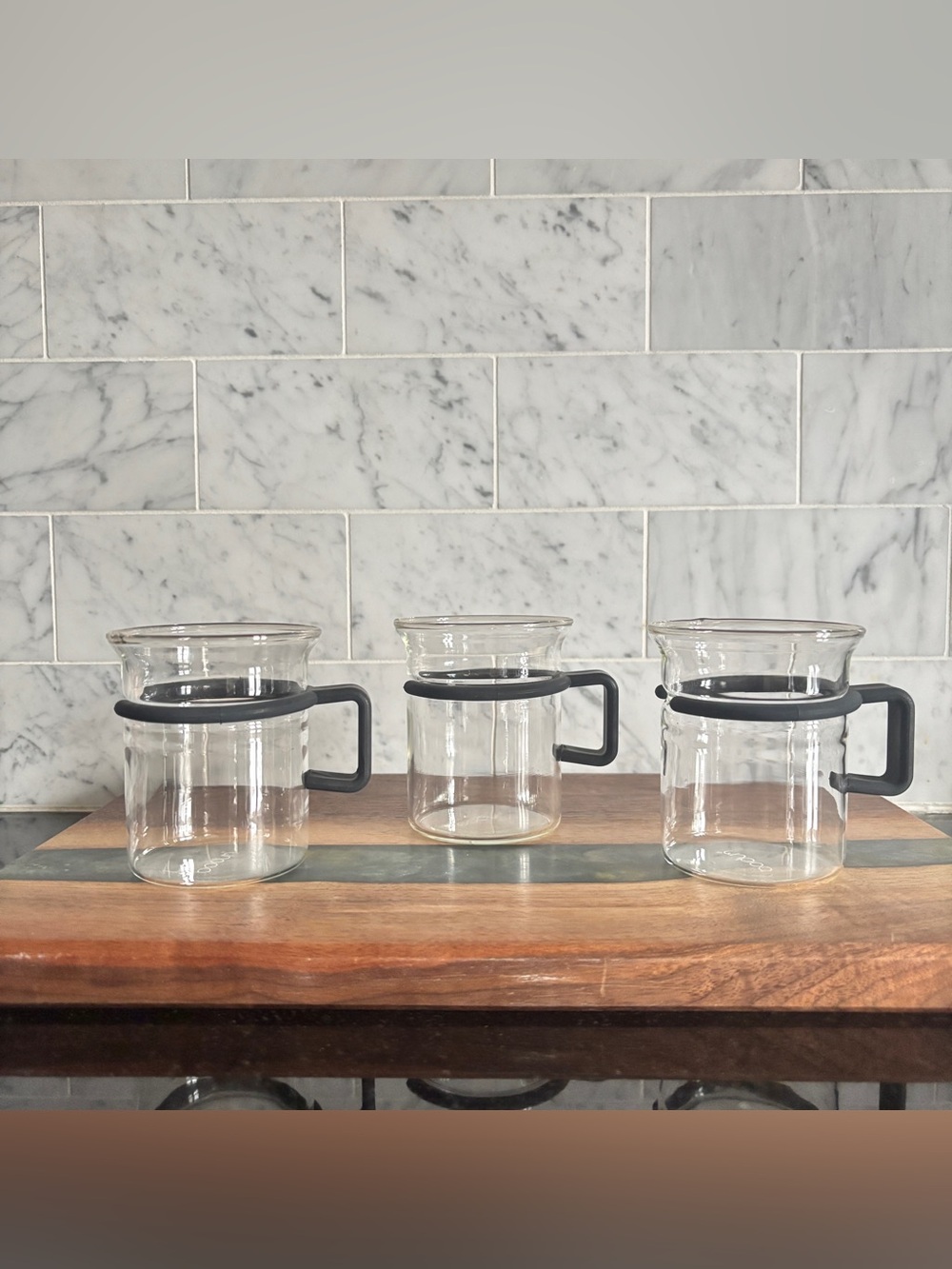 Set of 3 Vintage MCM Bodum Glass Mugs, Matte Black Handles, Picard Tea Cup